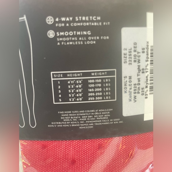 New with tags SIMPLY VERA CONTROL TOP RUNWAY TIGHTS PINDOT SHEER RIO RED SZ 2 - Picture 4 of 4